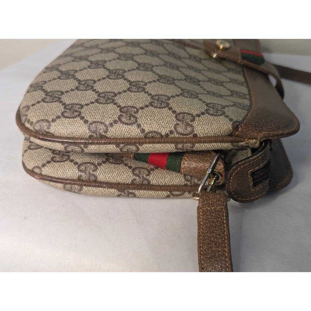 Gucci GG Supreme Web Stripe Crossbody Messenger Bag Ophidia Vintage Leather Trim - Picture 6 of 15